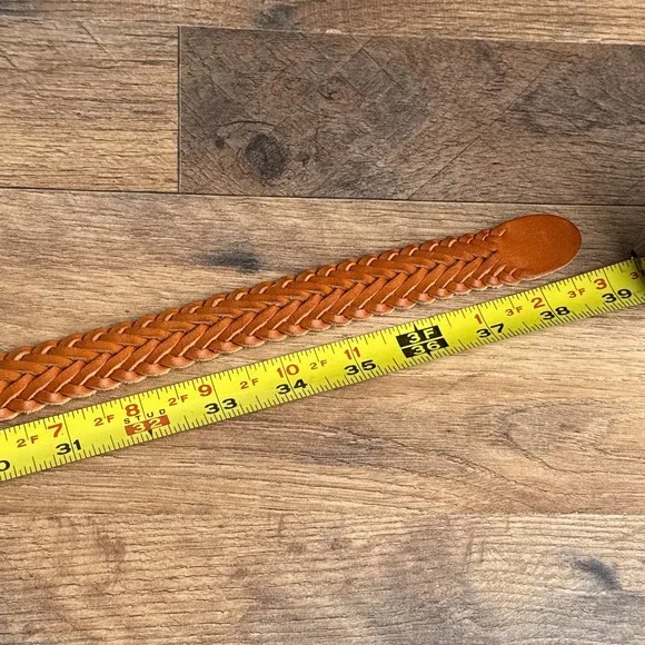 Vintage Western Hand Braided Tan Leather Belt Brass Buckle Womens Size 34 - Picture 6 of 7